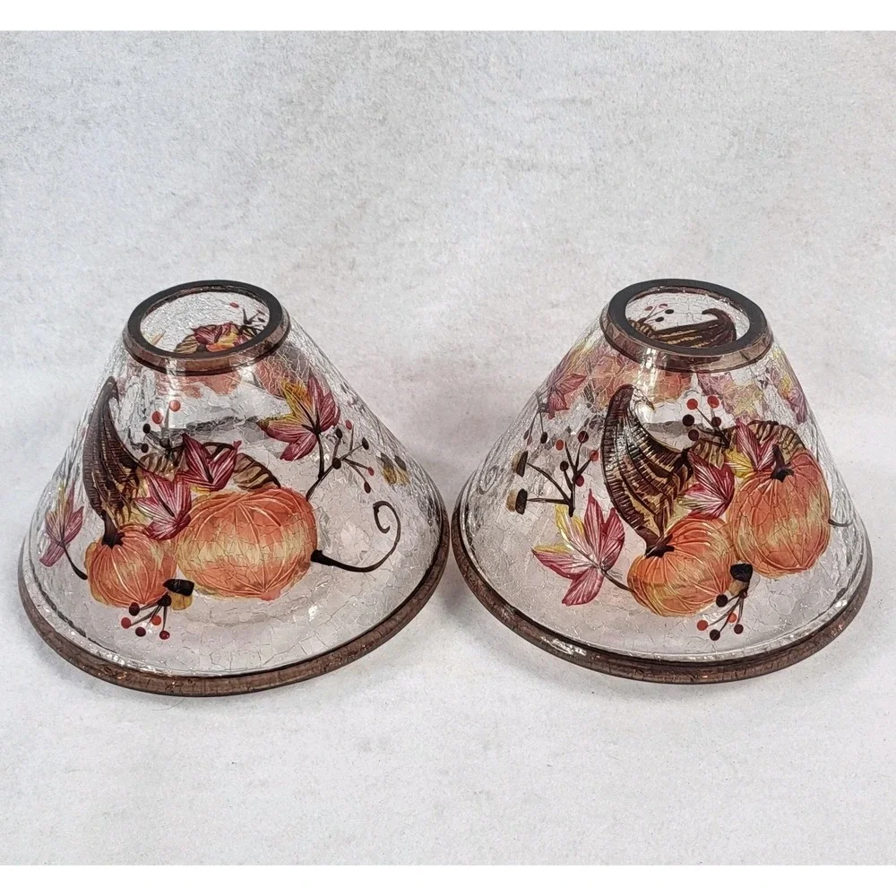 Yankee Candle Crackle Glass Shade Topper Retired Fall Pumpkins Autumn Cornucopia